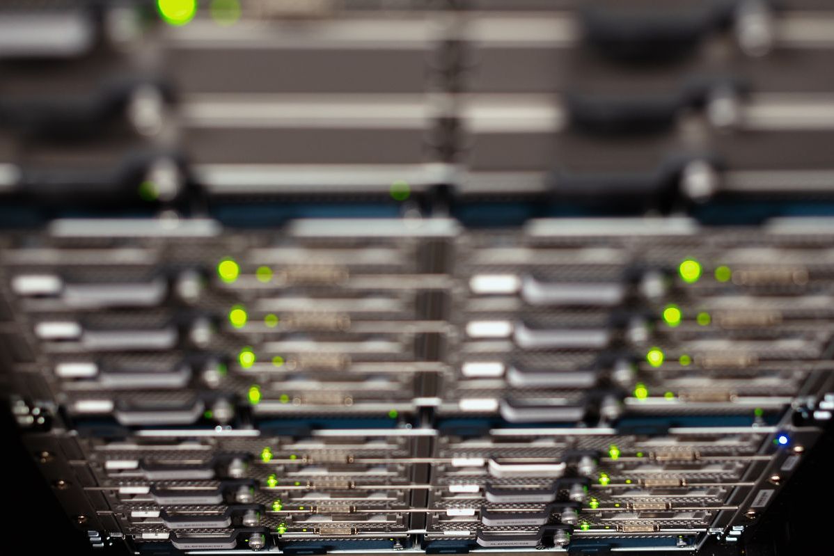 Rack-mounted servers staged for removal